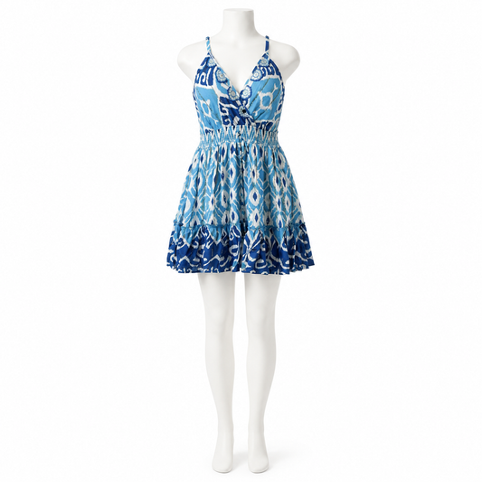 Style Z-173 Turquoise short sleeveless dress on white mannequin