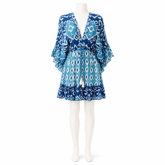 Style Z-175 Turquoise short dress on white mannequin