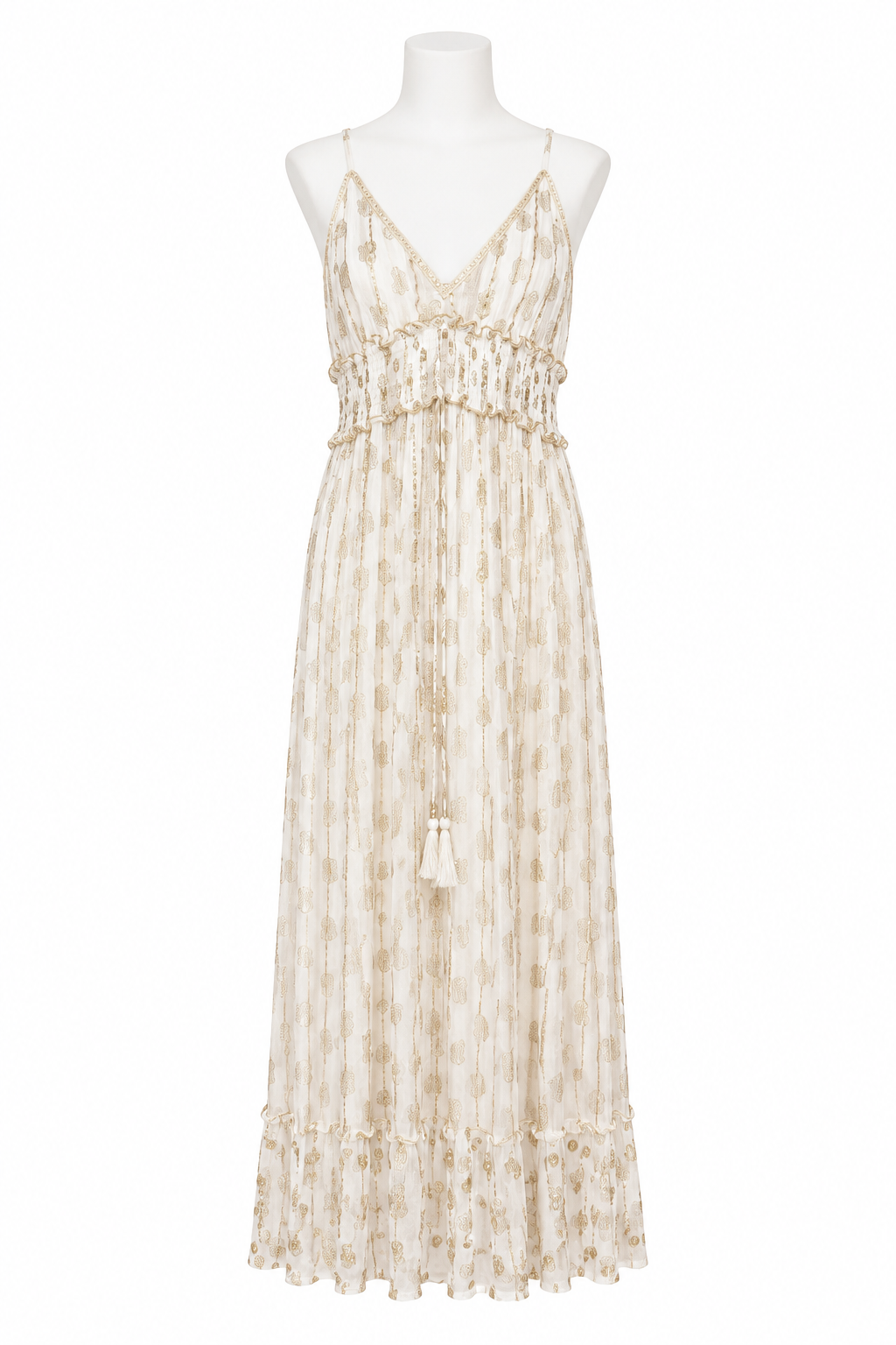 Z-115 Ivory sleeveless maxi dress on white headless mannequin