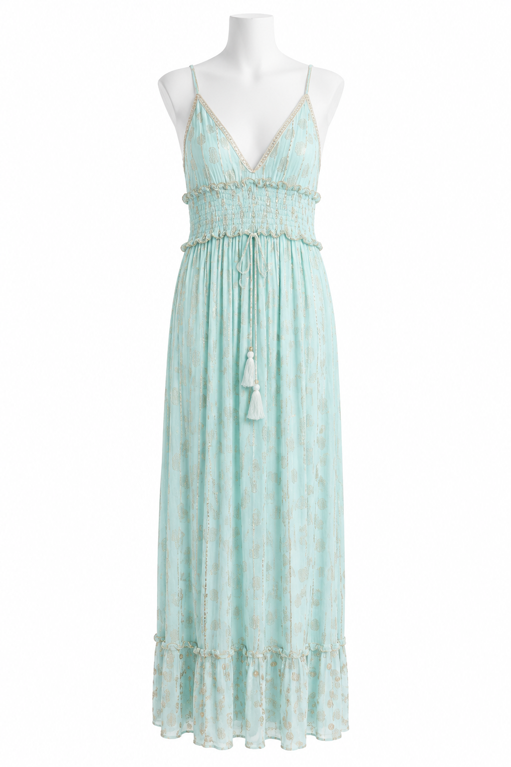 Z-115 Mint sleeveless maxi dress on white headless mannequin