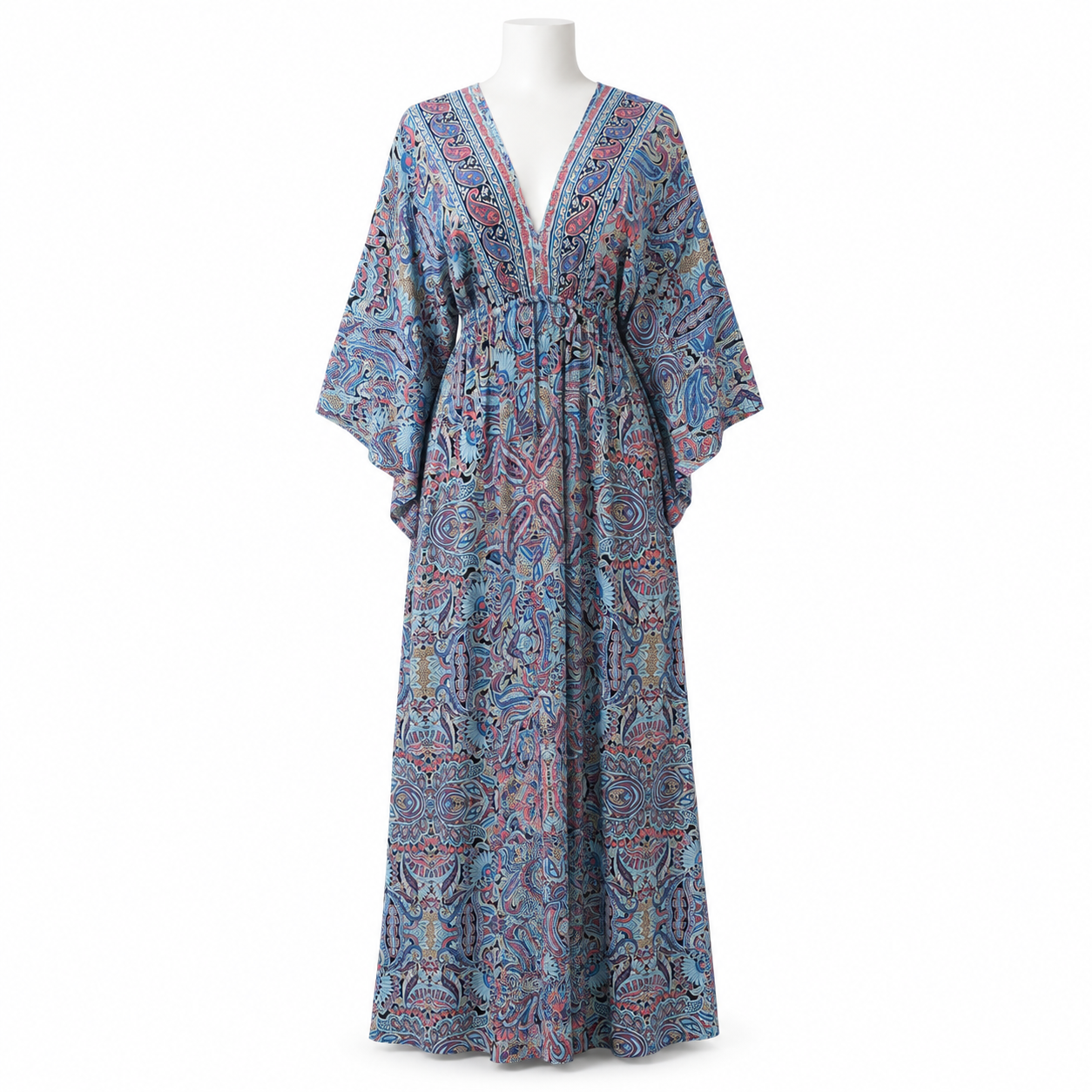 Style KW-1001 Blue and Pink long maxi dress on white mannequin