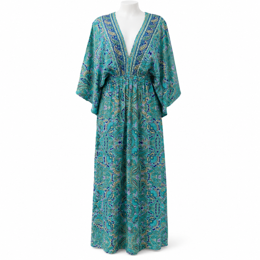 Style KW-1001 Turquoise long maxi dress on white mannequin
